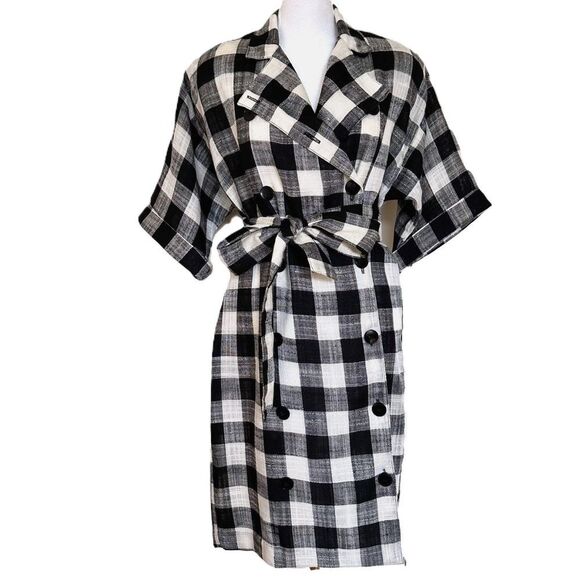 Vintage Buffalo Plaid Shirt Dress Size 8 Black and White Belted Union Made - Picture 1 of 10